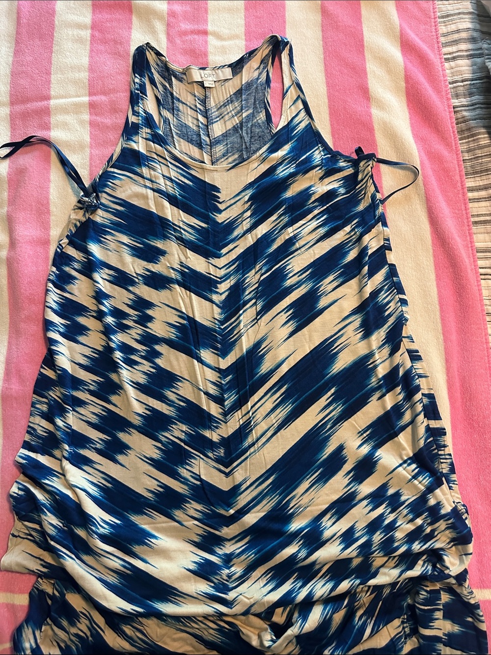 LOFT Blue and Cream Racerback Tie-Shoulder Dress